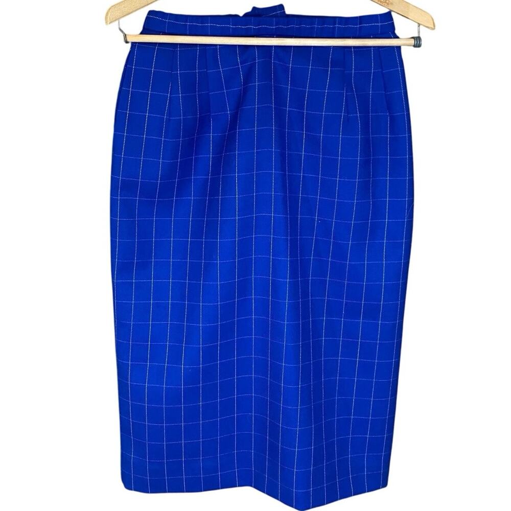 Vintage Pendleton 100% Wool Skirt Blue Plaid Windowpane Size 6 Made in USA